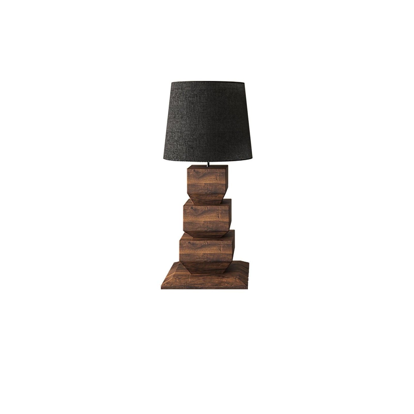 Stacked Wooden Table Lamp Dia 15.7″ x H 34.3″ / Dia 40cm x H 87cm / Walnut Colour & Black Fabric / US Plug Table lamp