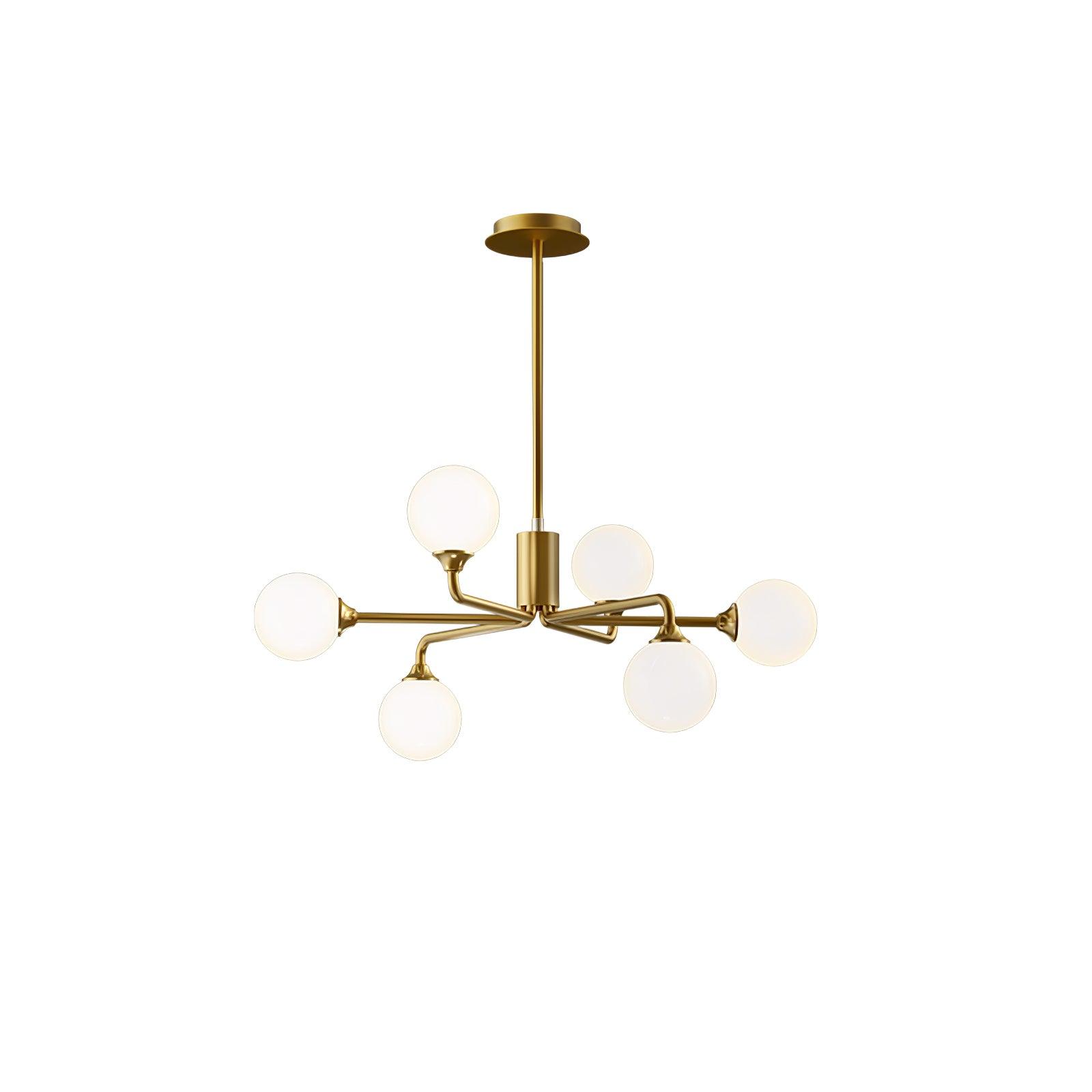 Staggered Glass Globes Chandelier 6 heads: ? 25.6 x H 11″ / Dia 65cm x H 28cm / Gold & White Chandelier