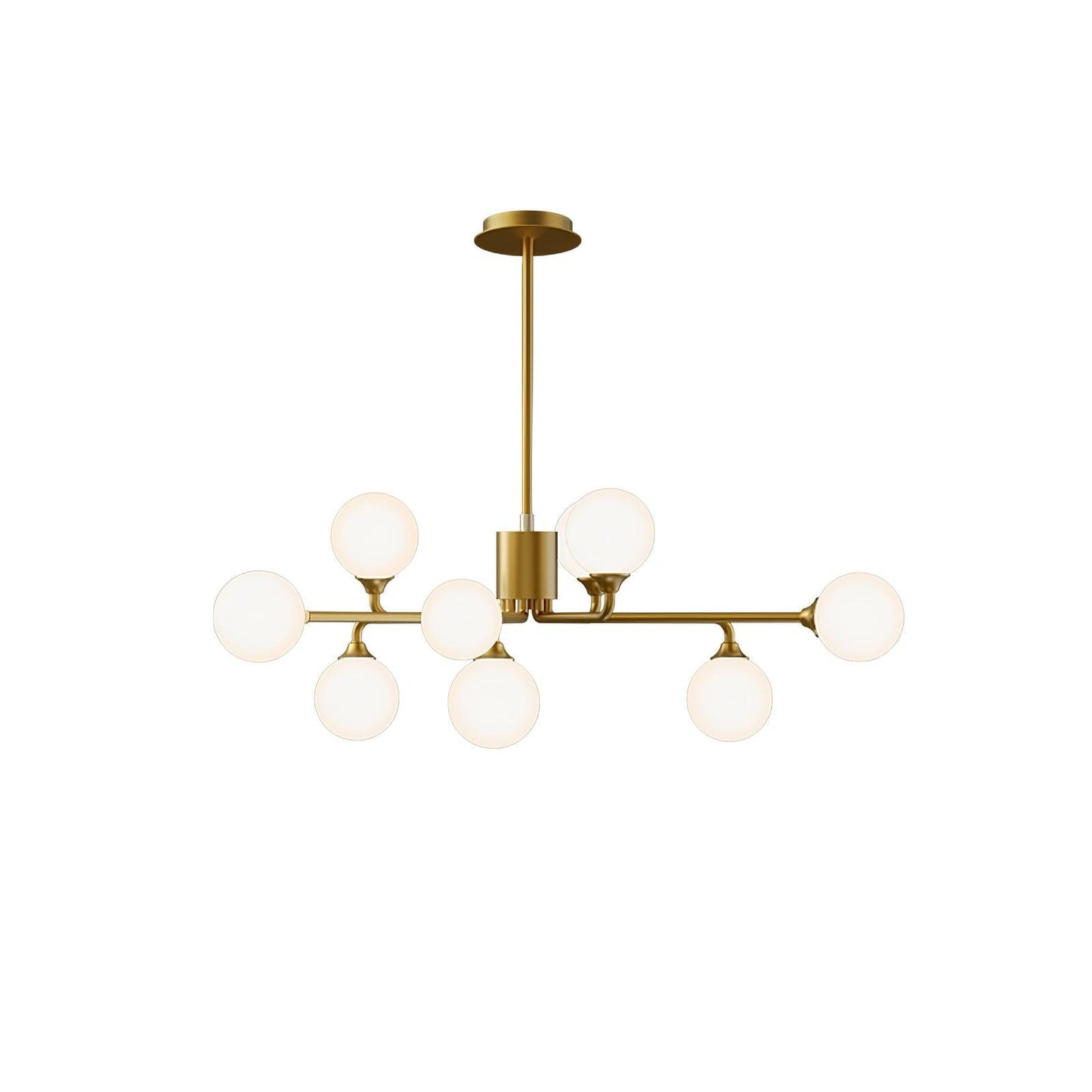 Staggered Glass Globes Chandelier 9 heads: ? 34.6″ x H 11.4″ / Dia 88cm x H 29cm / Gold & White Chandelier