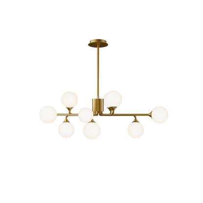 Staggered Glass Globes Chandelier 9 heads: ? 34.6″ x H 11.4″ / Dia 88cm x H 29cm / Gold & White Chandelier