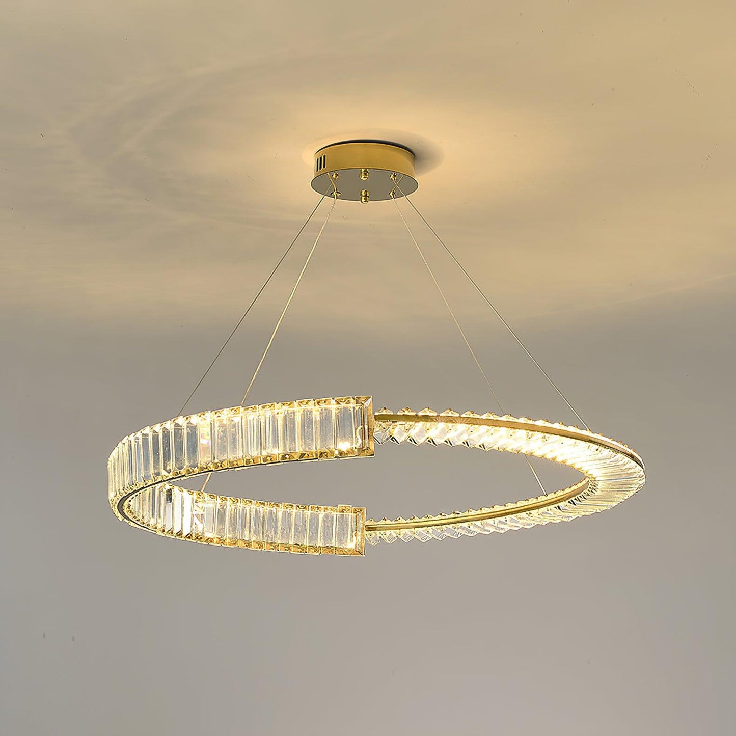 Stella LED Chandelier Dia 15.7″ x H 3.1″ / Dia 40cm x H 8cm / Gold + Clear / Warm Light Chandelier