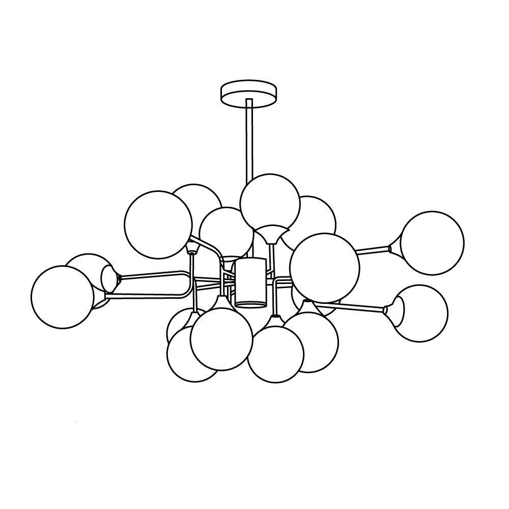 Stilnovo Chandelier 16heads ? 39.4″ x H 19.7″ / Dia 100cm x H 50cm / Black & Gold & White Chandelier