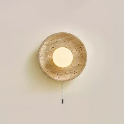 Stone Lunar Eclipse Wall Light Dia 9.8″ x H 9.8″ / Zipper switch / Yellow Travertine & White Wall lamp