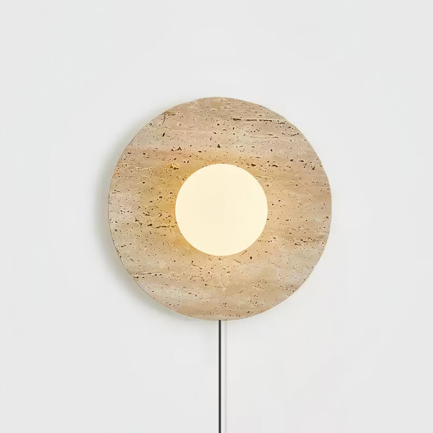 Stone Eclipse Plug-in Wall Light Model B ? 11.8″ x H 11.8″ / Yellow Travertine & White / US Plug 1001 Wall lamp