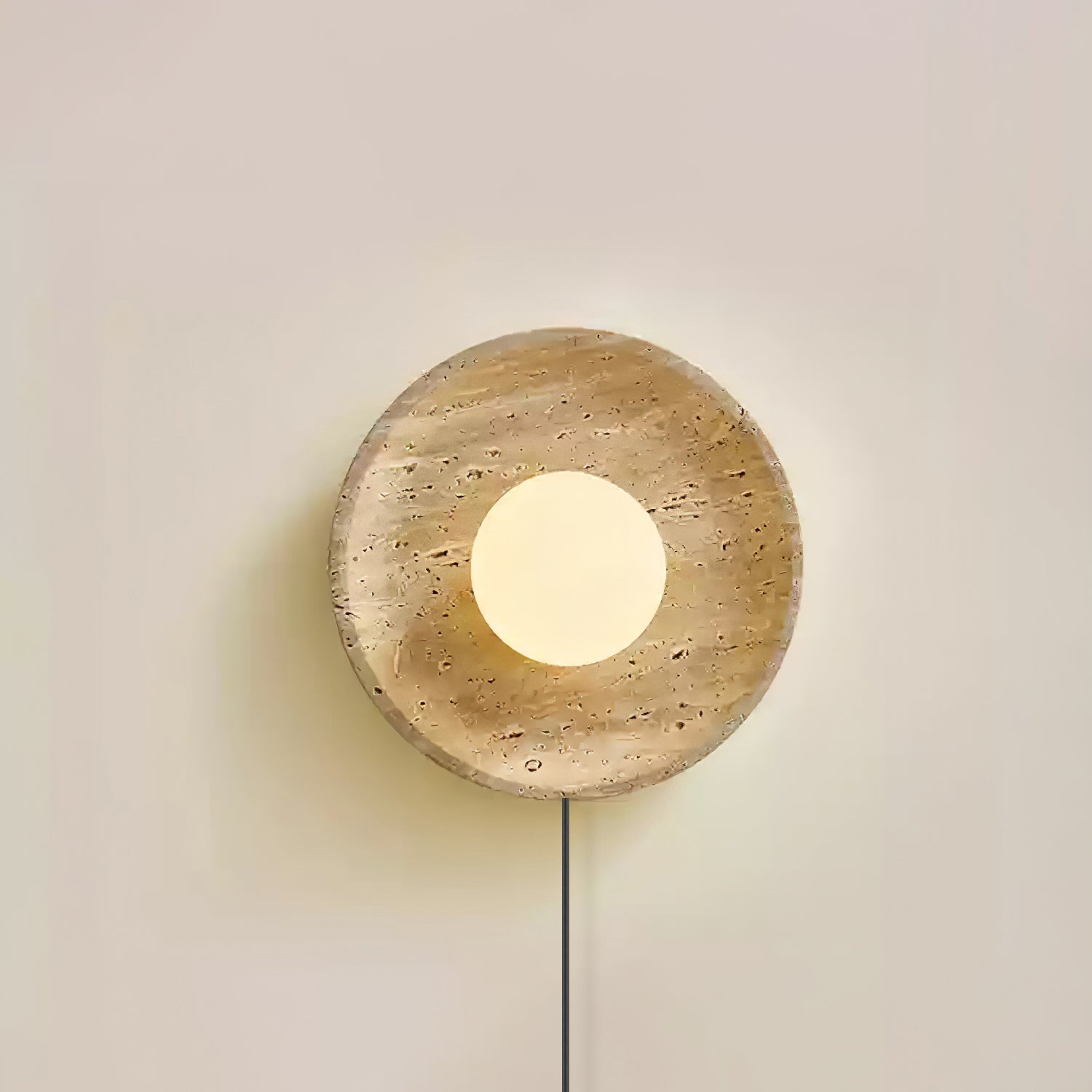 Stone Eclipse Plug-in Wall Light Model A ? 9.8″ x H 9.8″ / Yellow Travertine & White / US Plug 1001 Wall lamp
