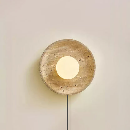 Stone Eclipse Plug-in Wall Light Model A ? 9.8″ x H 9.8″ / Yellow Travertine & White / US Plug 1001 Wall lamp