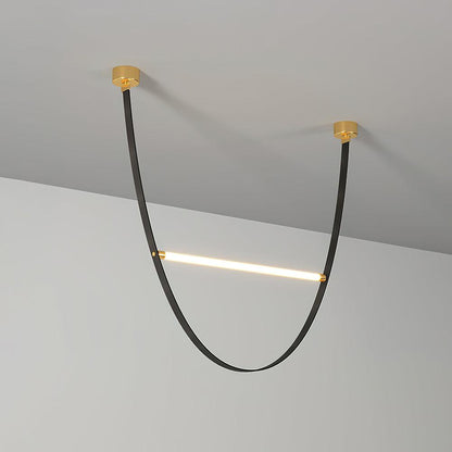 Straight Belt Pendant Lamp L 15.7″ x H 41.3″ / L 40cm x H 105cm (Power:10W) / Gold & Black / Warm Light Chandelier