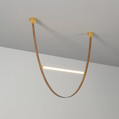 Straight Belt Pendant Lamp L 15.7″ x H 41.3″ / L 40cm x H 105cm (Power:10W) / Gold & Light Brown / Warm Light Chandelier