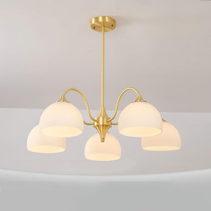 Striped Glass Bowl Chandelier 5 Heads Dia 26″ x H 15.4″ / Dia 66cm x H 39cm / Gold Chandelier