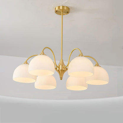 Striped Glass Bowl Chandelier 6 Heads Dia 30.7″ x H 15.4″ / Dia 78cm x H 39cm / Gold Chandelier