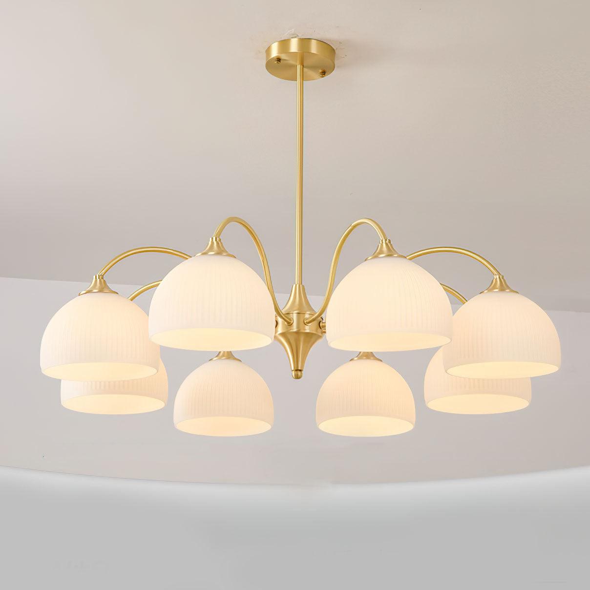 Striped Glass Bowl Chandelier 8 Heads Dia 34.6″ x H 15.4″ / Dia 88cm x H 39cm / Gold Chandelier