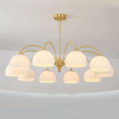 Striped Glass Bowl Chandelier 10 Heads Dia 39.4″ x H 15.4″ / Dia 100cm x H 39cm / Gold Chandelier