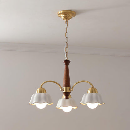 Swedish Modern Brass Chandelier 3 heads ? 23.6″ x H 14.6″ / Dia 60cm x H 37cm / Brass ＆ Walnut wood Chandelier