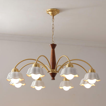 Swedish Modern Brass Chandelier 8 heads ? 39″ x H 16.9″ / Dia 100cm x H 43cm / Brass ＆ Walnut wood Chandelier