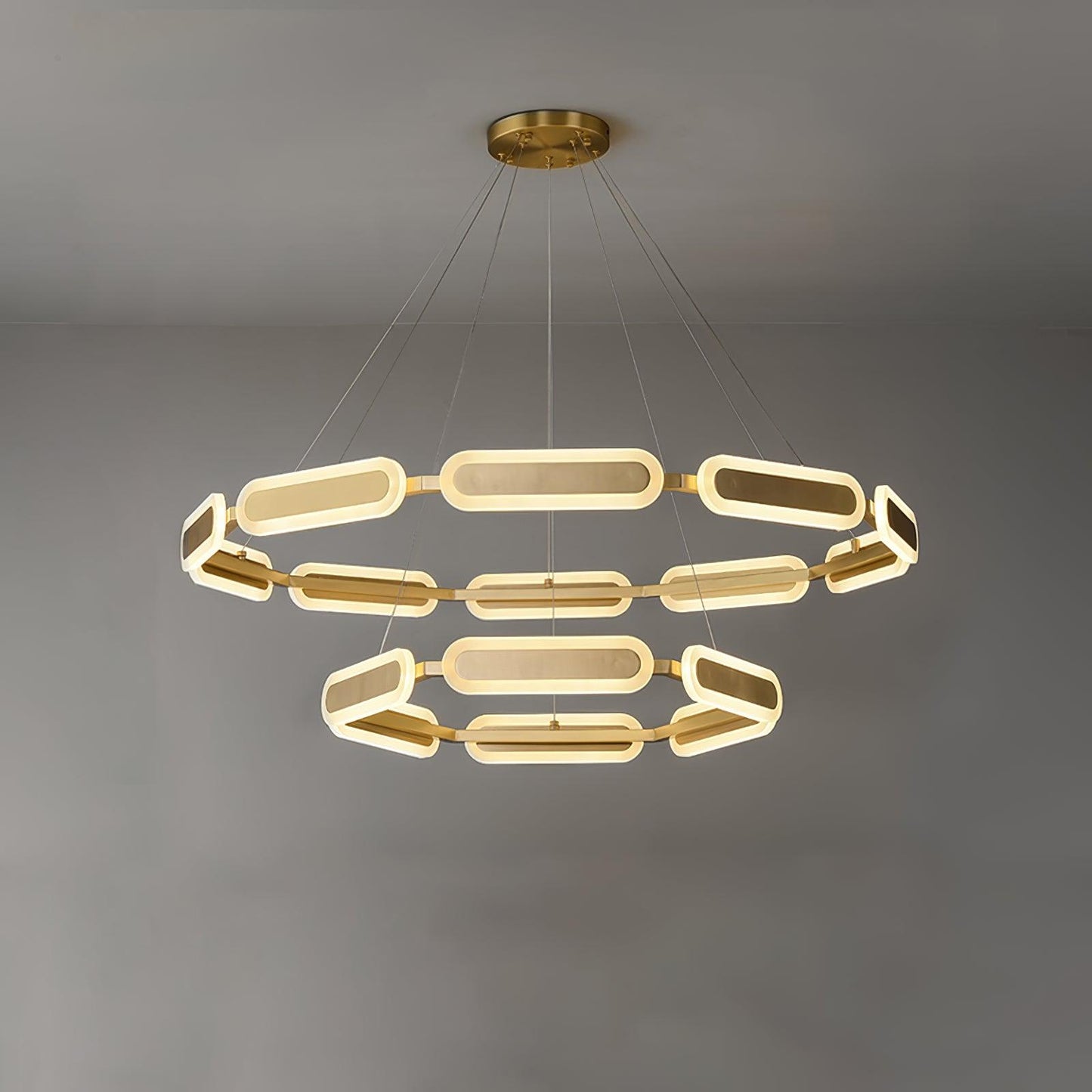Swirl Chandelier Dia 44.8″ x H 10.6″ / Dia 114cm x H 27cm / Brass + White / Warm White Chandelier