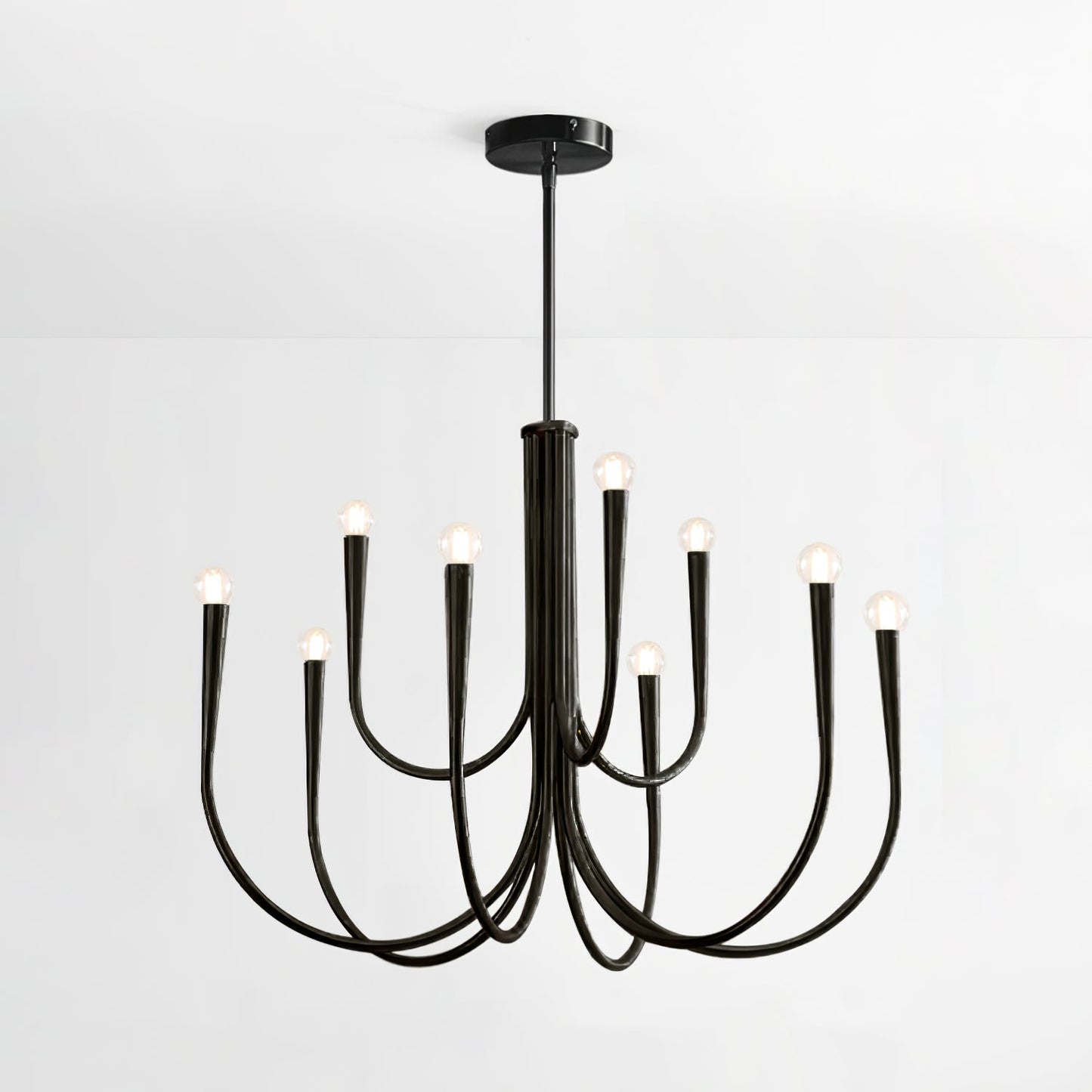 Swoop Arm Chandelier 3 + 6 heads ? 31.5″ x H 19.7″ / Black Chandelier