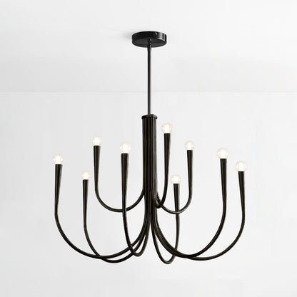 Swoop Arm Chandelier 3 + 6 heads ? 31.5″ x H 19.7″ / Black Chandelier