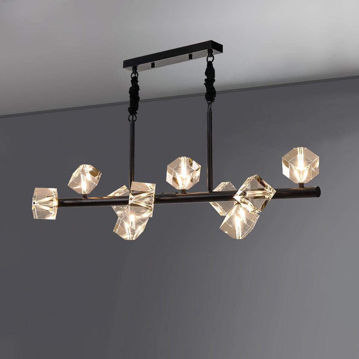 Takku Crystal Chandelier 10 Heads L 39.4″ x H 9.8″ / L 100cm x H 25cm / Black Chandelier