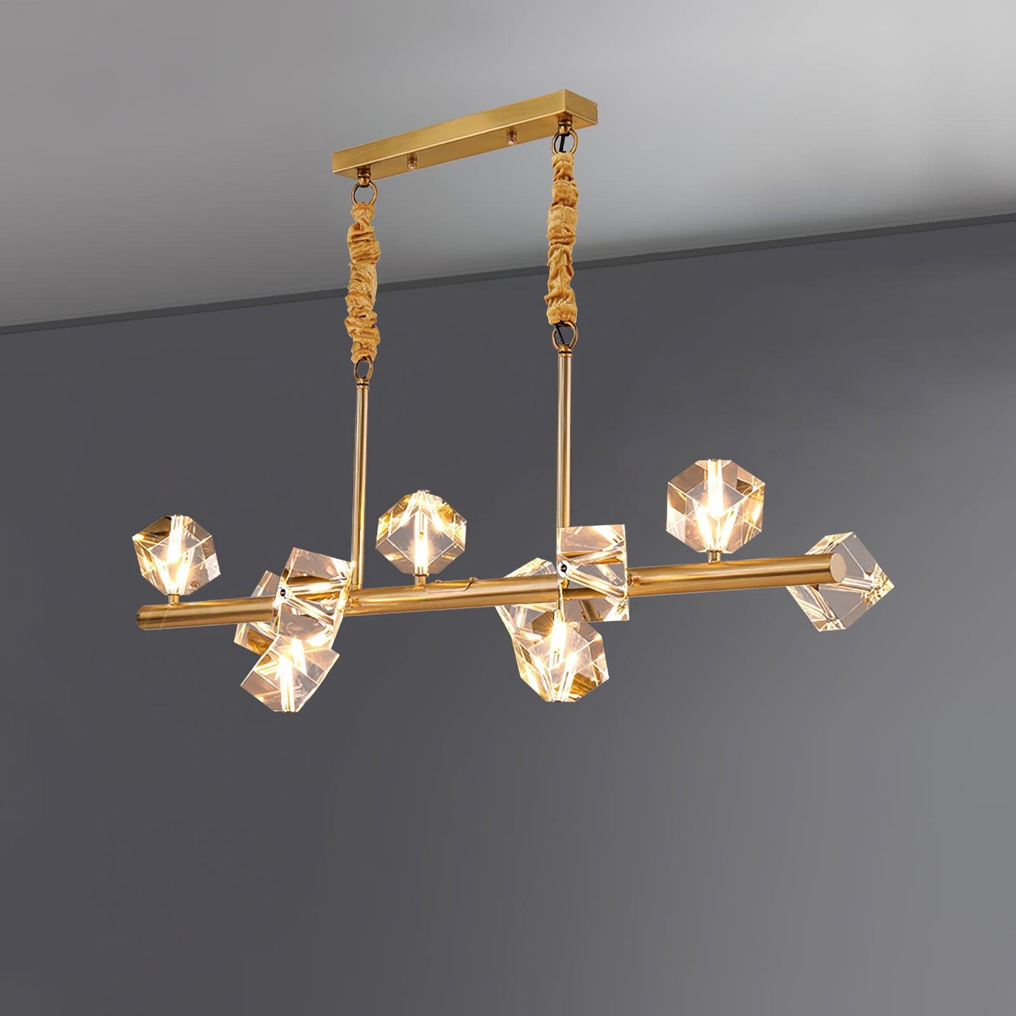 Takku Crystal Chandelier 10 Heads L 39.4″ x H 9.8″ / L 100cm x H 25cm / Gold Chandelier