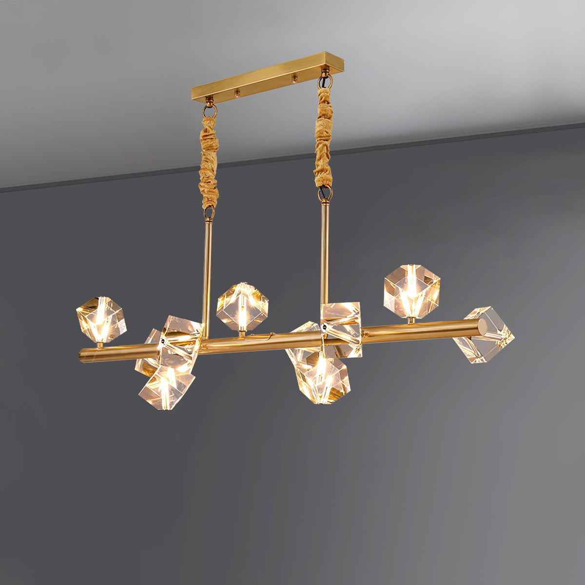 Takku Crystal Chandelier 10 Heads L 39.4″ x H 9.8″ / L 100cm x H 25cm / Gold Chandelier