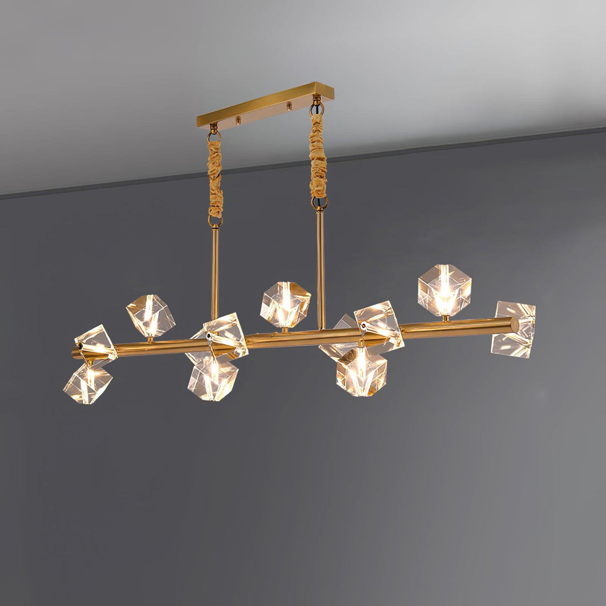 Takku Crystal Chandelier 12 Heads L 47.2″ x H 9.8″ / L 120cm x H 25cm / Gold Chandelier