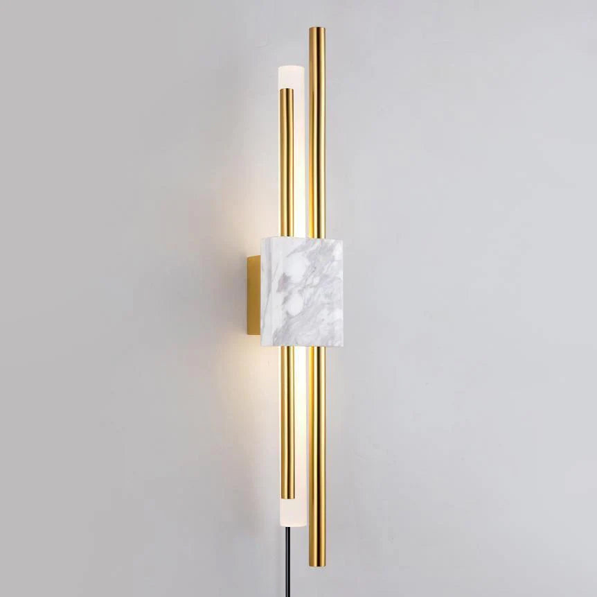 Tanto Plug In Wall Light Dia 3.9″ x H 23.6″ / Dia 10cm x H 60cm (Power: ~3W) / White Marble & Gold / US Plug Wall lamp