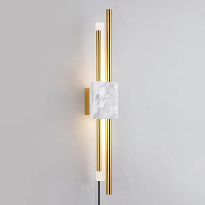 Tanto Plug In Wall Light Dia 3.9″ x H 23.6″ / Dia 10cm x H 60cm (Power: ~3W) / White Marble & Gold / US Plug Wall lamp