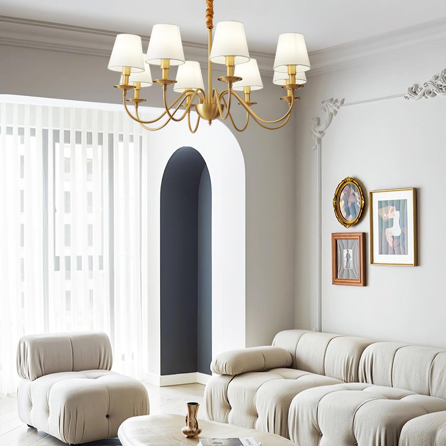 Tapered Fabric Brass Chandelier Chandelier