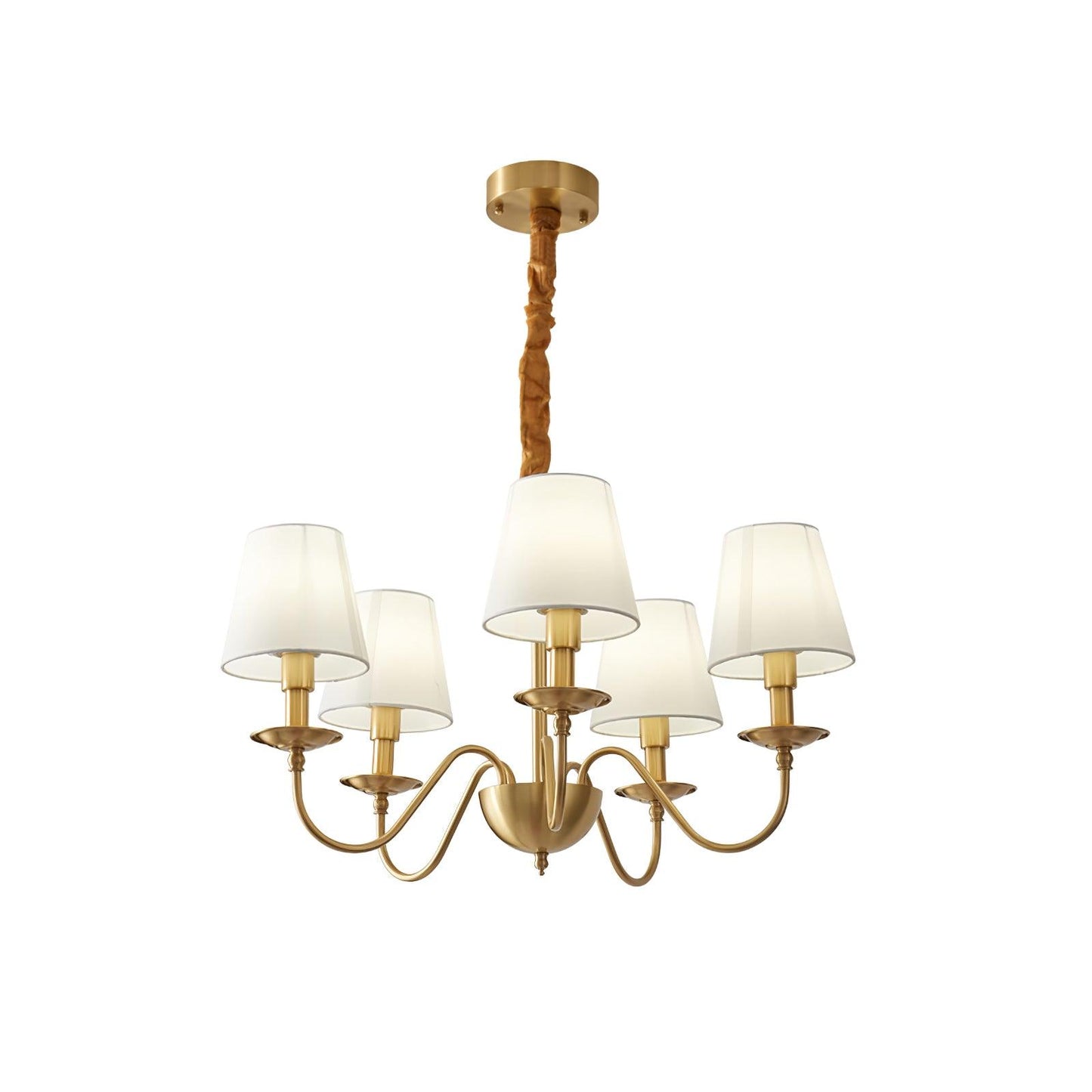 Tapered Fabric Brass Chandelier 5 Heads Dia 23.6″ x H 15.7″ / Dia 60cm x H 40cm / Brass & White Chandelier