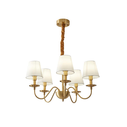 Tapered Fabric Brass Chandelier 5 Heads Dia 23.6″ x H 15.7″ / Dia 60cm x H 40cm / Brass & White Chandelier