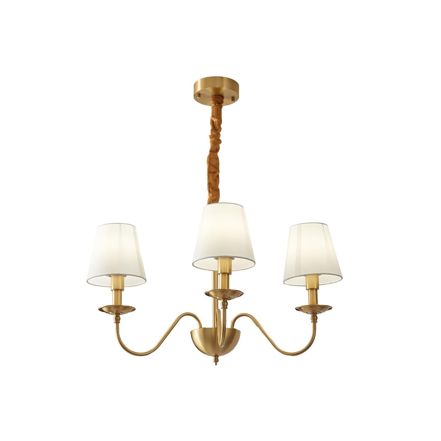 Tapered Fabric Brass Chandelier 3 Heads Dia 23.6″ x H 15.7″ / Dia 60cm x H 40cm / Brass & White Chandelier