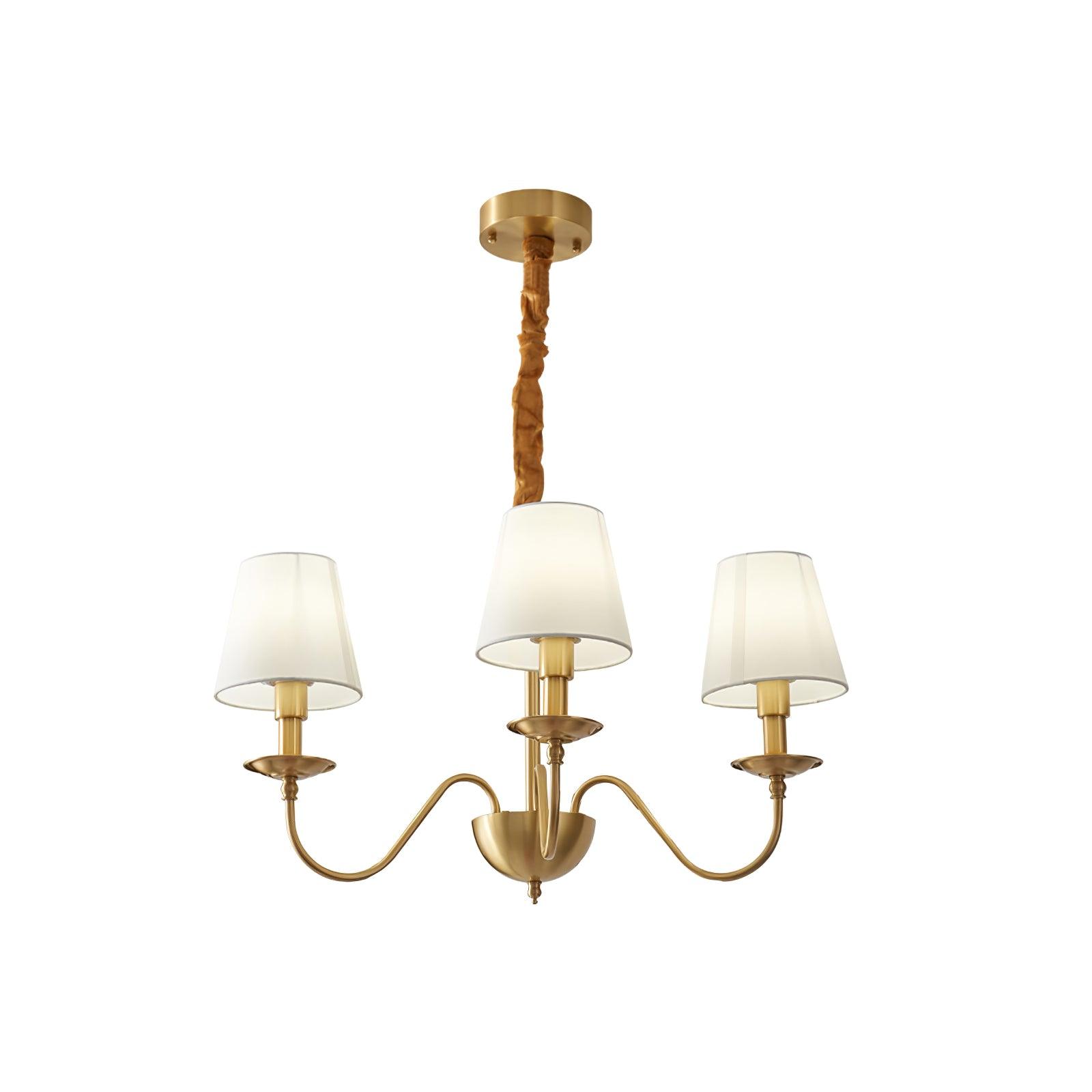 Tapered Fabric Brass Chandelier 3 Heads Dia 23.6″ x H 15.7″ / Dia 60cm x H 40cm / Brass & White Chandelier