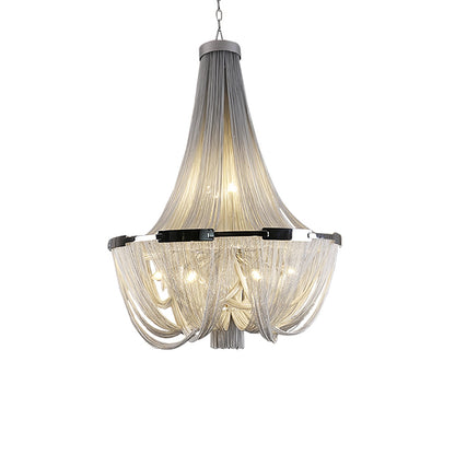 Tassel Aluminum Chain Chandelier Dia 35.4″ x H 43.3″ / Dia 90cm x H 110cm (E14 bulbs x 12) / Silver Chandelier
