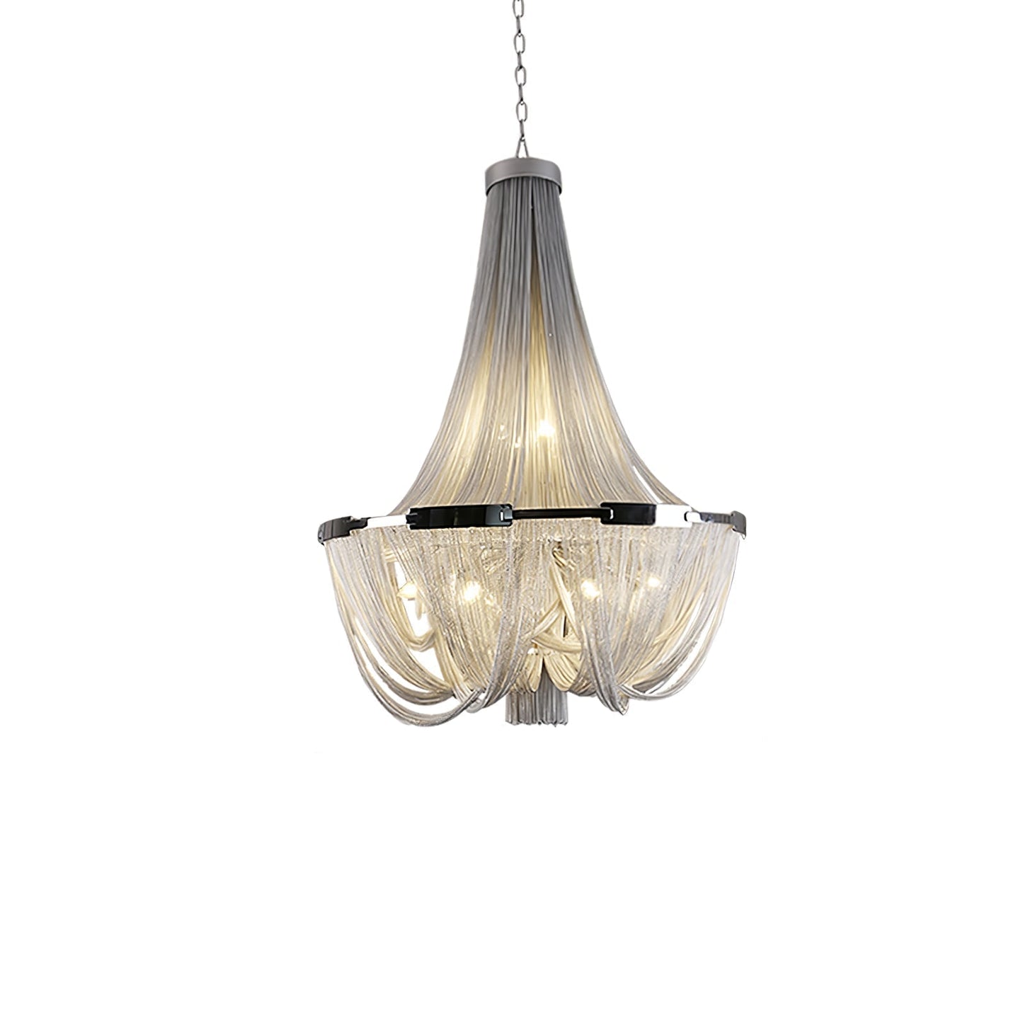 Tassel Aluminum Chain Chandelier Dia 23.6″ x H 29.5″ / Dia 60cm x H 75cm (E14 bulbs x 9) / Silver Chandelier
