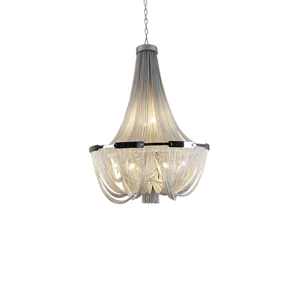 Tassel Aluminum Chain Chandelier Dia 23.6″ x H 29.5″ / Dia 60cm x H 75cm (E14 bulbs x 9) / Silver Chandelier