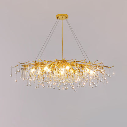 Teardrop Crystal Chandelier L 59.1″ x W 21.7″ x H 15.7″ / Dia 150cm x W 55cm x H 40cm / Gold & Clear crystal Chandelier