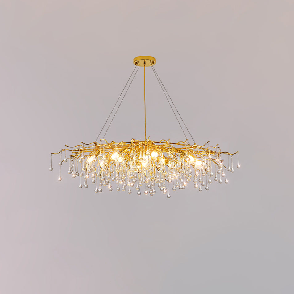 Teardrop Crystal Chandelier L 39.4″ x W 19.7″ x H 15.7″ / Dia 100cm x W 50cm x H 40cm / Gold & Clear crystal Chandelier
