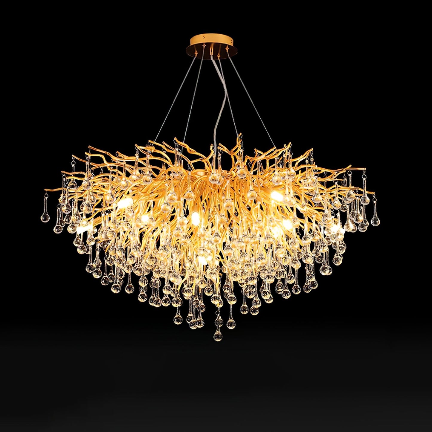 Teardrop Crystal Chandelier ? 39.4″ x H 23.6″ / Dia 100cm x H 60cm / Gold & Clear crystal Chandelier