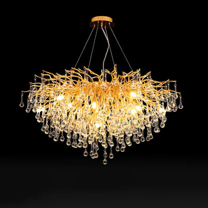 Teardrop Crystal Chandelier ? 39.4″ x H 23.6″ / Dia 100cm x H 60cm / Gold & Clear crystal Chandelier
