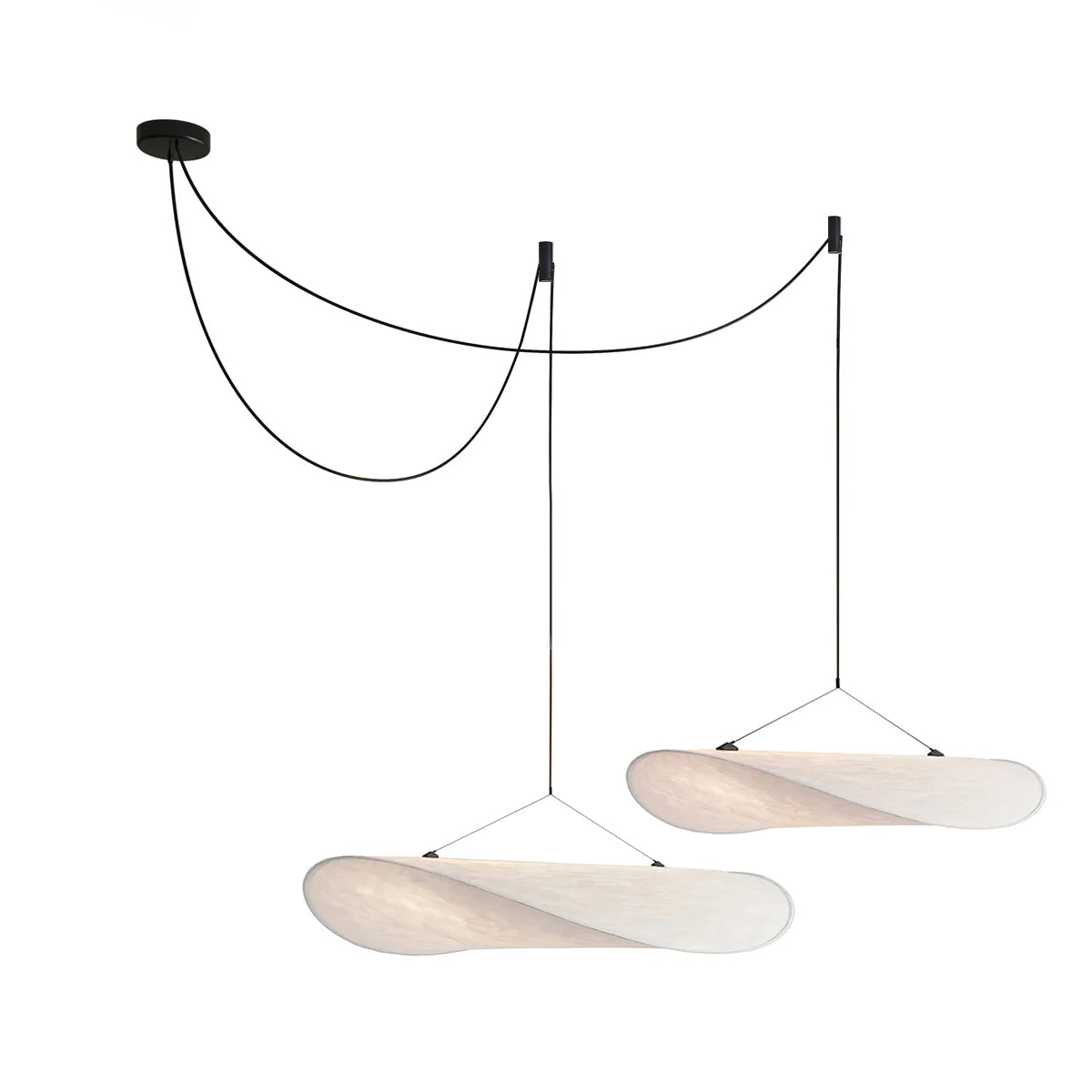 Tense Tyvek Pendant Lamp 2 Heads Dia 31.4″+Dia 39.3″ / Dupont paper & White + Black / Warm Light 1001 Pendant light