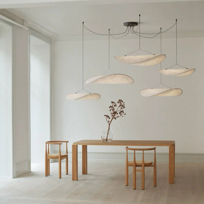 Tense Tyvek Pendant Lamp 5 Heads Dia 23.6″+ Dia 23.6″+Dia 31.4″+Dia 39.3″+ Dia 39.3″ / Dupont paper & White + Black / Warm Light