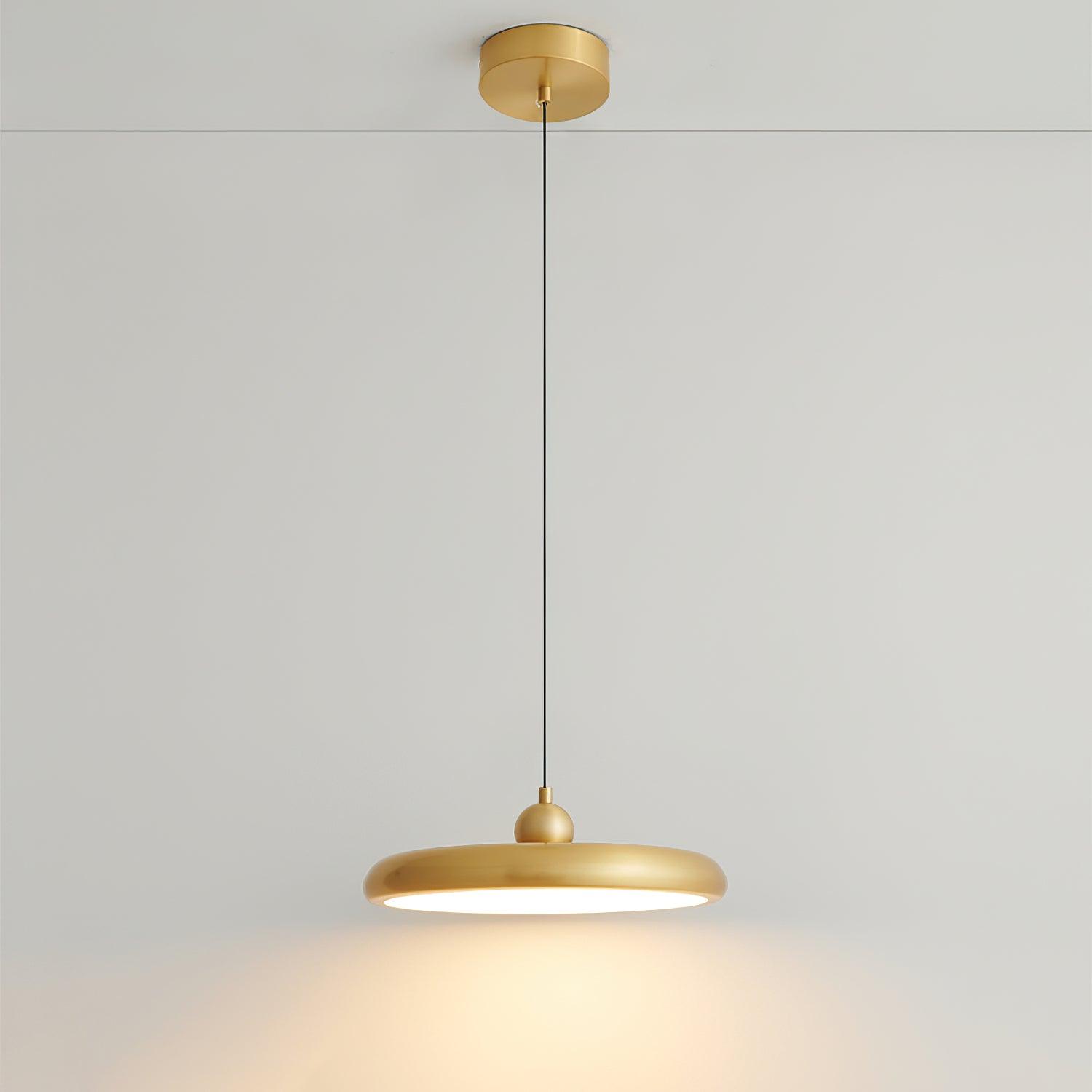 Thin Disc Pendant Lamp Dia 11.8″ x H 3.9″ / Dia 30cm x H 10cm / Brass & White / Three-Color Changing Light Pendant light
