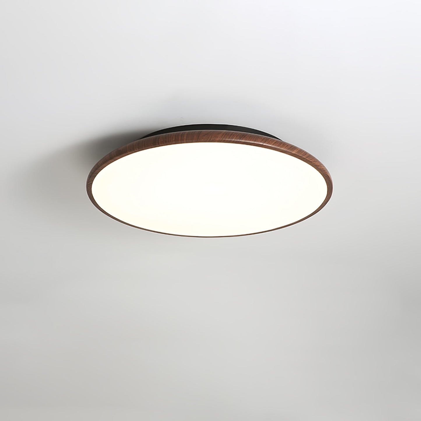 Thin Geometry Shape Ceiling Lamp ? 15.7″ x H 1.4″ / Dia 40cm x H 3.5cm / Walnut Wood Grain / Three-Color Changing Light