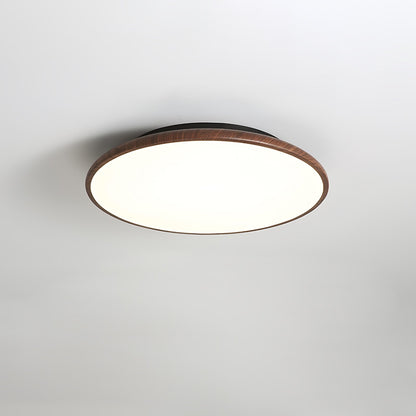 Thin Geometry Shape Ceiling Lamp ? 15.7″ x H 1.4″ / Dia 40cm x H 3.5cm / Walnut Wood Grain / Three-Color Changing Light