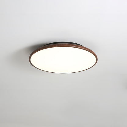 Thin Geometry Shape Ceiling Lamp ? 11.8″ x H 1.4″ / Dia 30cm x H 3.5cm / Walnut Wood Grain / Three-Color Changing Light