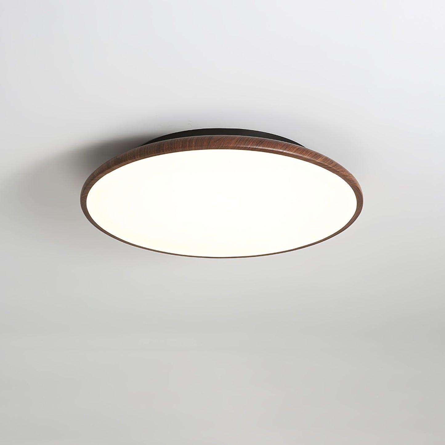 Thin Geometry Shape Ceiling Lamp ? 19.7″ x H 1.4″ / Dia 50cm x H 3.5cm / Walnut Wood Grain / Three-Color Changing Light