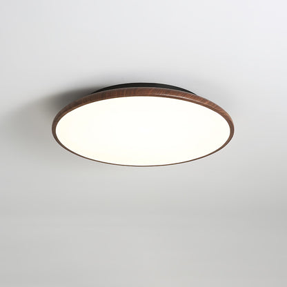 Thin Geometry Shape Ceiling Lamp ? 19.7″ x H 1.4″ / Dia 50cm x H 3.5cm / Walnut Wood Grain / Three-Color Changing Light