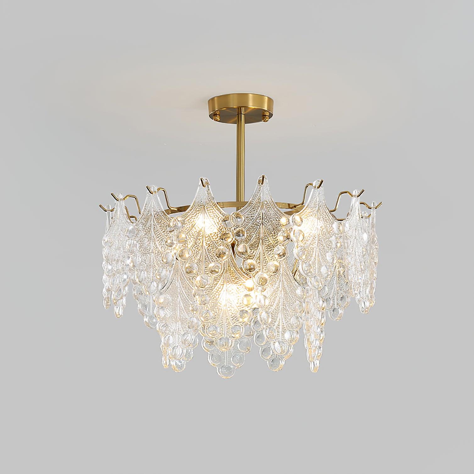 Tiered Carved Glass Chandelier 2 Tiers Φ 15.7″ x H 9.8″ / Dia 40cm x H 25cm / Gold Chandelier