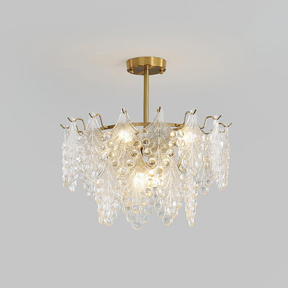 Tiered Carved Glass Chandelier 2 Tiers Φ 15.7″ x H 9.8″ / Dia 40cm x H 25cm / Gold Chandelier