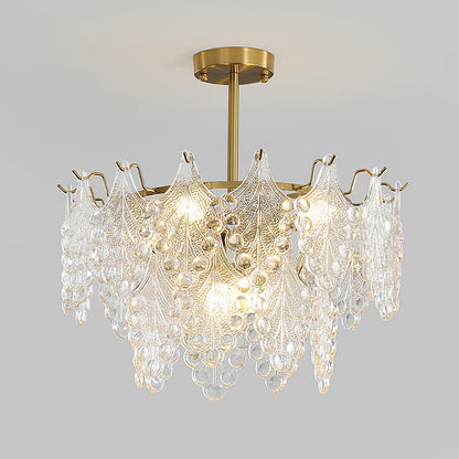 Tiered Carved Glass Chandelier 2 Tiers Φ 23.6″ x H 10.6″ / Dia 60cm x H 27cm / Gold Chandelier